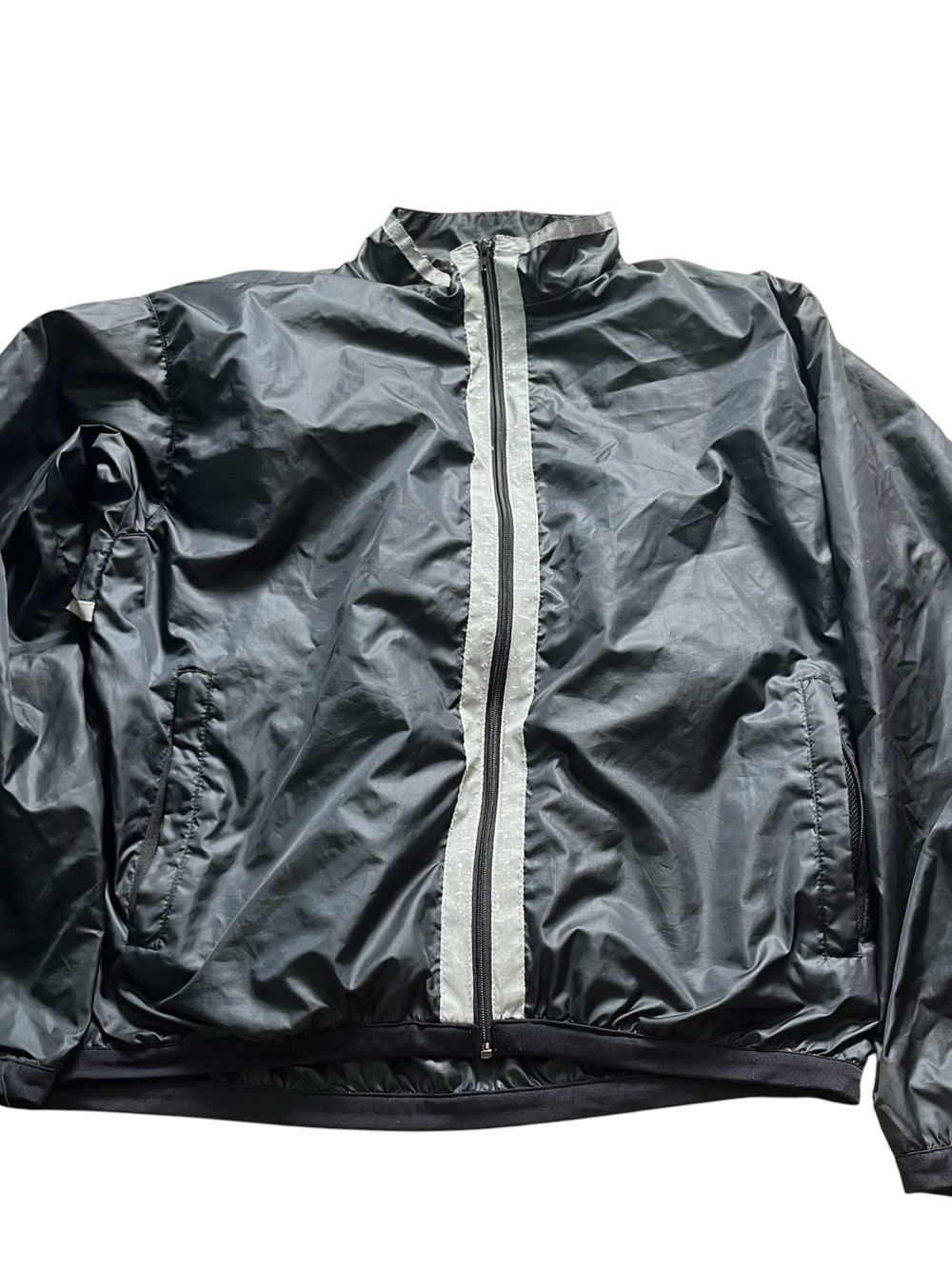 Vintage J. Crew Mens Black Windbreaker Jacket Reflective Zip Trim Size Medium